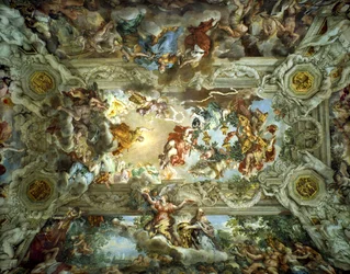 Allegorie van de Goddelijke Voorzienigheid en de Macht van Barberini, Plafond van de Hal van het Palazzo Barberini, Rome, Italië, 1633-39